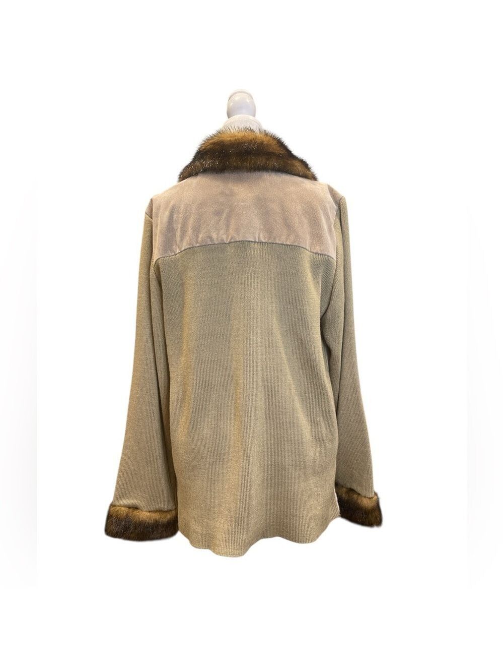 Y2K Indie Sleaze Boho Suede Fur Trim Jacket Knit Sleeve Boutique L - Picture 5 of 8